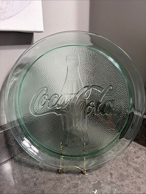 Vintage Coca Cola 13” Embossed Glass Platter in Light Green